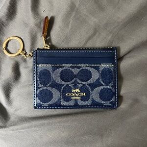 Coach denim Navy and Gold Card Holder